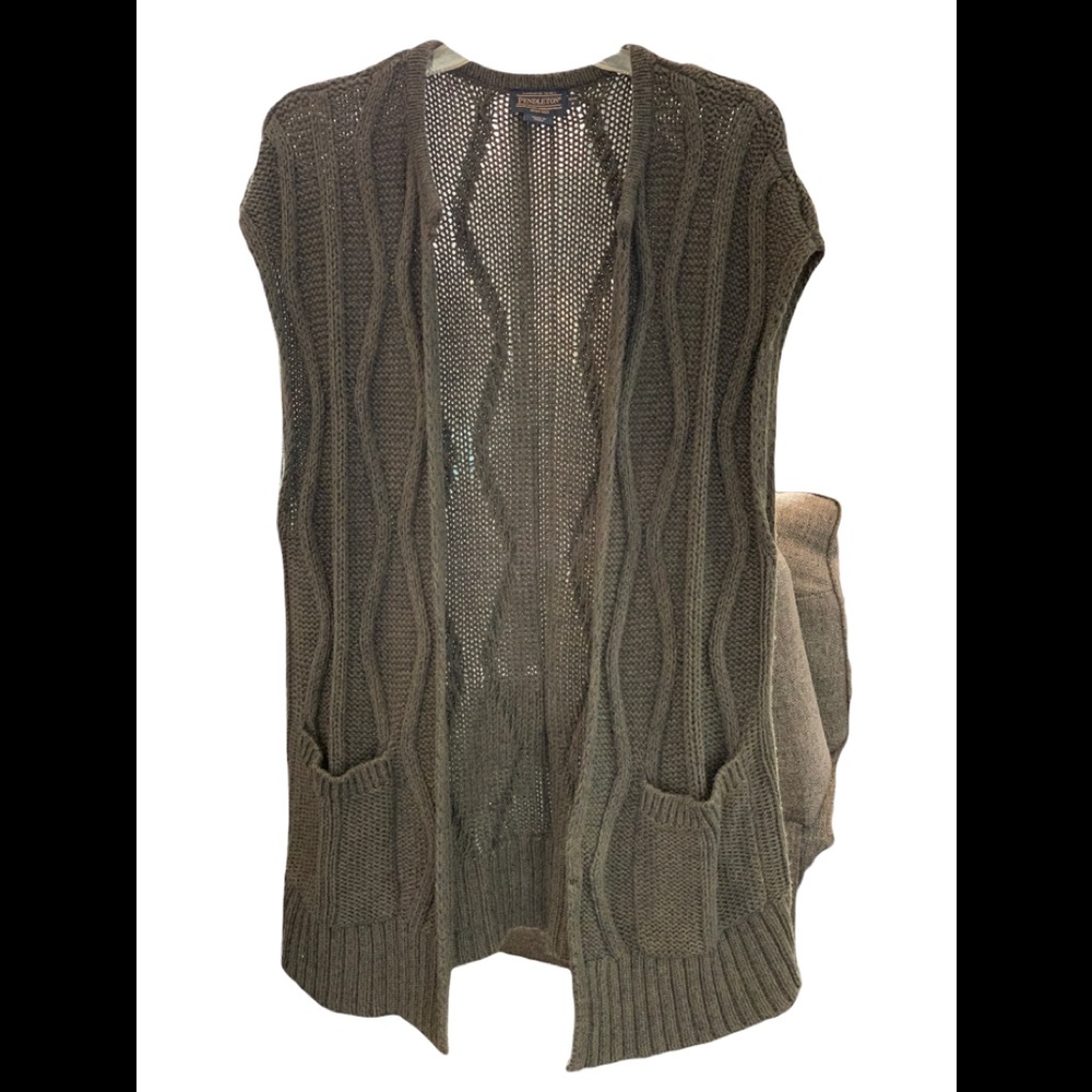 Pendleton Women’s Long Open Vest Open Knit Cotton Cashmere Blend Size Small
